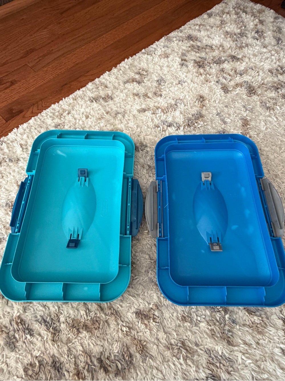 Sterilite Set of Two Clear Plastic Storage Bins with Blue & Teal Lids - Picture 7 of 7